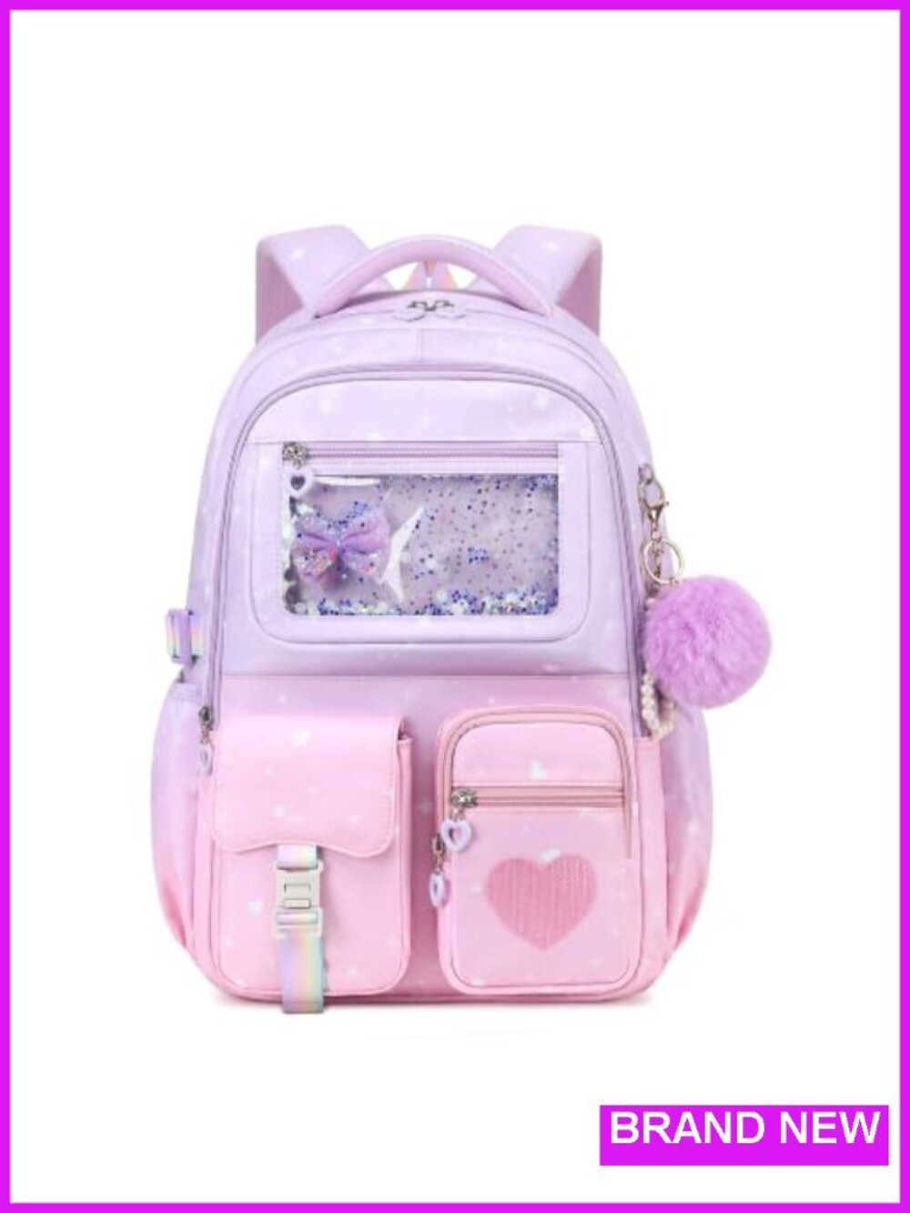Girls Cute Bow School Backpack with Multiple Pockets - Lightweight Polyester